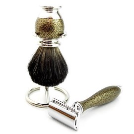 Safety Razor & Black Badger Hair Brush with Stand.