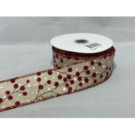 Full Roll x 10 metre 63mm Wired Natural Berries Christmas Ribbon Hessian Style 6.3cm