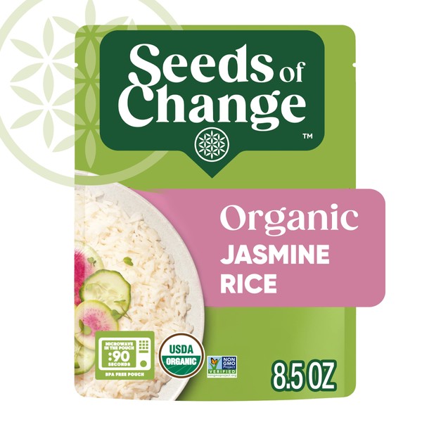 SEEDS OF CHANGE Certified Organic Jasmine Rice, Organic Food, 8.5 OZ Pouch (Pack of 12)