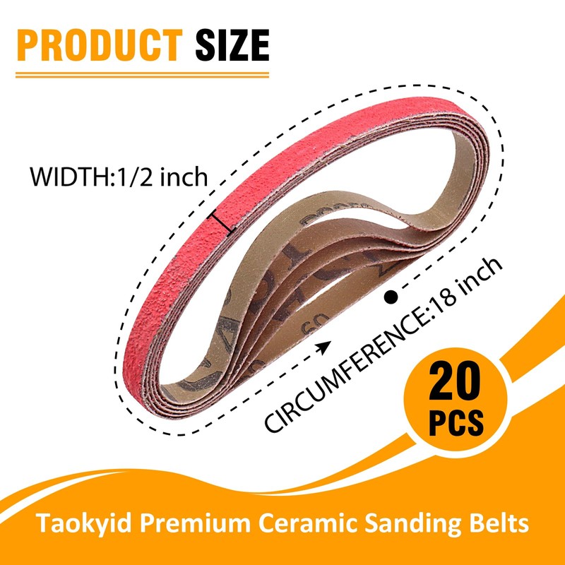 1/2 x 18 Inch Sanding Belts Ceramic, 60 Grit 1/2x18