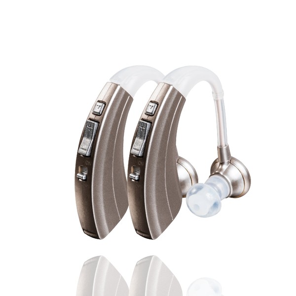 Britzgo BHA-220D Silver Hearing Amplifier, Modern and Fashion Designed Adjustable Tube to Fit Both Ears, Silver/Gray
