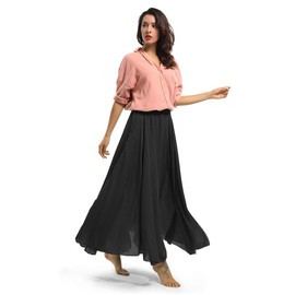 Aeslech Women's Bohemian Elastic Waist A Line Flowy Maxi Long Skirts Black 95cm - M