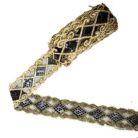 levylisa 10 Yards Beaded Lace Trim Sequins Lace Mesh Trim Lace Ribbon Applique Sewing Craft Supplies (Black Gold)