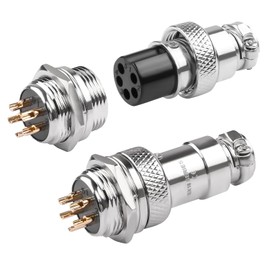 QIANRENON Gold Plated GX16 5Pin Aviation Plug Cable Solder Connector GX16 5 Pole Male Bulkhead Mount Airline Plug GX16-5 Female Round Adapter M16, 250V/5A. for Electrical Electronic Signal, 2Pcs