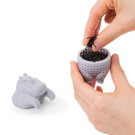 Tea Infuser Gift Set for Loose Leaf Herbal Tea, Cute Hippo Silicone Tea Strainer Couple for a Mug or Cup, Tea Steeper Gift Idea for Couples Gifts in a Set of 2, Soft Pink and Grey