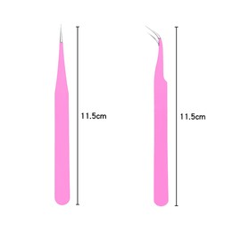 Jagowa 2 Pcs Nail Art Tweezers Stainless Steel Thickened Precision Straight and Curved Tip Heavy Duty Tweezers for Nail Art Crafting 11.5cm (Pink)