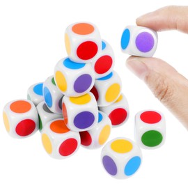 18 Pcs Colored Dice Set, 16 mm Blank on Each Face D6 Six Sided Teaching Plastic Cubes for Classroom, Board Game Playing, Rolling - Round Corner, Small