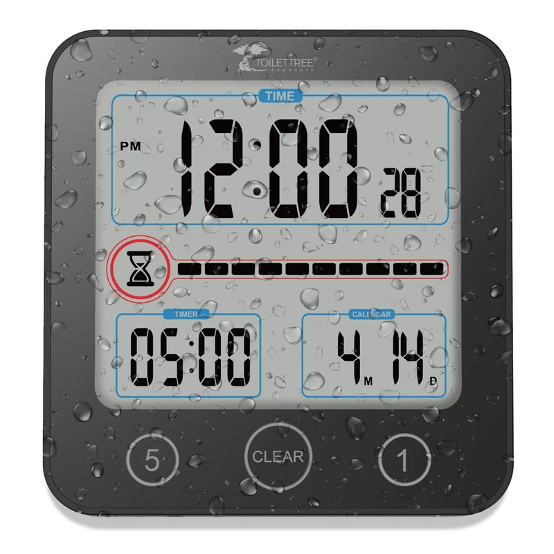 ToiletTree Products Digital Bathroom Shower Clock with Alarm & Large