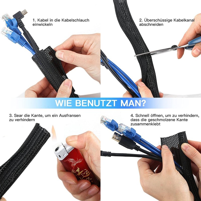 AGPTEK 19 mm-3 m Cable Sleeve, Self-Closing Cable Duct, Flexible