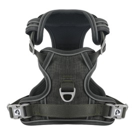 Belababy Dog Harness Small Dog, Anti Pull Dog Harness with Soft Padded Handle for Walking Training, Adjustable Reflective Harness for Small Medium Large Dogs, Dark Green S