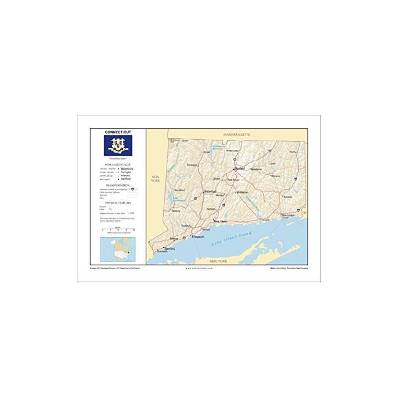 13x19 Connecticut General Reference Wall Map - Anchor Maps USA