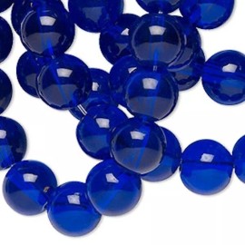 Czech Bead, Transparent Cobalt Blue Glass 12mm Round Beads 0.8-1.5mm Hole 36" Std(82)