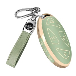 QBUC for Hyundai Ioniq 6 Key Fob Cover,Soft TPU 360 Degree Car Key Case Protector with Leather Keychain Compatible with Hyundai Ioniq 6 Grandeur GN7 KONA 2023 2024 Smart 5 Buttons Smart Key(Green)