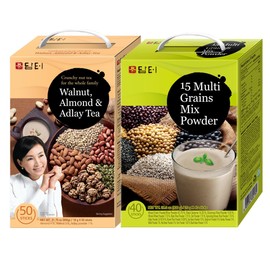 Damtuh Korean Grain Drink Mix Bundle – 15-Grain Misugaru Powder + Walnut Almond Adlay Tea (Job’s Tears/Yulmu) Powder, Latte-Style Drink, Caffeine-Free 18g x 50 / 20g x 40 Stick Packs