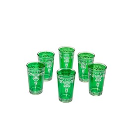 Orientalische verzierte Teegläser Set 6 Gläser Andalous Grün Silber | Marokkanische Tee Gläser Set 6 teilig Deko orientalisch | 6 x Orientalisches Marokkanisches Teeglas verziert | Farben Auswahl