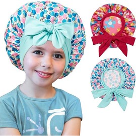 2 PCS Kids Bonnets for Girls, Silk Bonnet for Kids, Satin Bonnet for Sleeping, Baby Toddler Tie Bonnet Sleep Cap - Color: Set B