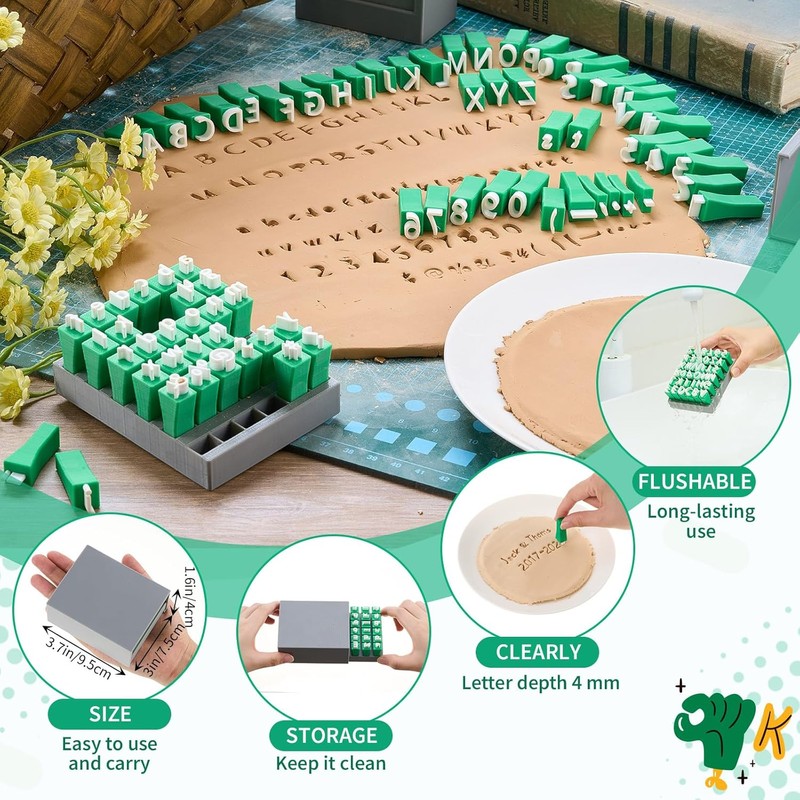 AceOrbit 72pcs Alphabet Stamps Set for Clay 1/2''/12.7mm Pottery Letter