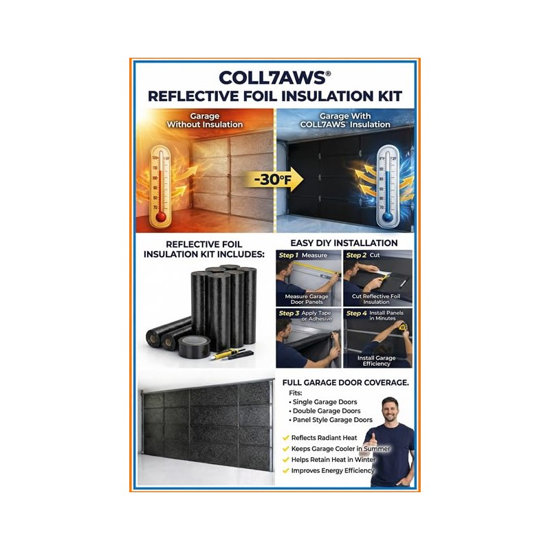 Garage Door Insulation Kit Black Reflective Foam Thermal Barrier 10x7
