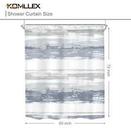 KOMLLEX Abstract Striped Shower Curtain Modern Aesthetic Minimalist Geometric Simple Neutral Watercolor Painting Fabric Waterproof Polyester 12 Pack Hooks Navy Grey 60Wx72H Inches Bathroom Decor
