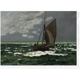 Monington & Webber Seascape, Storm By Claude Monet. Blank Impressionist Art Greeting Card., 7 x 5 inch, Grey, Green, brown