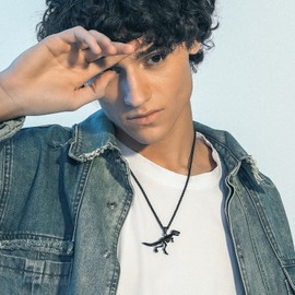 Richseel Jurassic Dinosaur Necklace For Men Boys Cool Black Pendant T-Rex Fossil Skull Necklaces Animal Jewellery