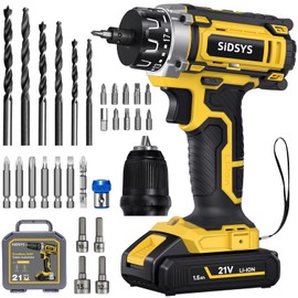 SIDSYS 21V Max Cordless Electric Drill Set, 3/8" Keyless Chuck Power Drill 17+1 Torque, 2 Variable Speed, Built-In LED, Versatile Hand Drills for Wood Drilling/Screw Removal