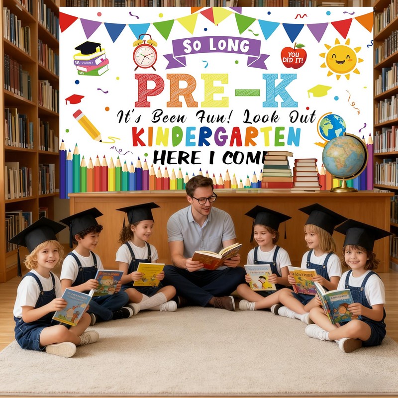 White Kindergarten Graduation Banner - Look Out Kindergarten Here I