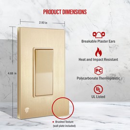 ENERLITES Elite Series Decorator Switch with Brushed Screwless Wall Plate, Paddle Light Switch, 3-Way or Single Pole, 3 Wire, Grounding Screw, Residential Grade, 15A 120V, UL listed, 93150-GDWBP