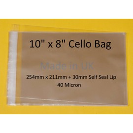 celloexpress 10" x 8" Mounted Photograph Cellophane Display Bags Self Seal - Cello Size 211mm x 254mm + 30mm Flap 40 Micron - Pack of 200