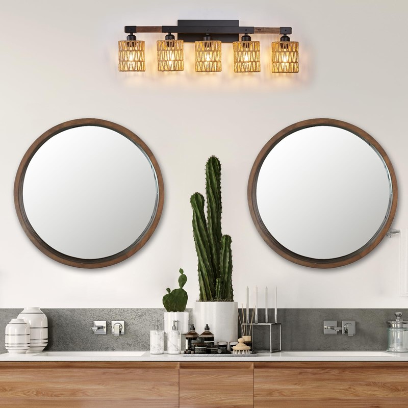 Bathroom Light Fixtures Vanity Lights Over Mirror, Rustic Farmhouse Rattan