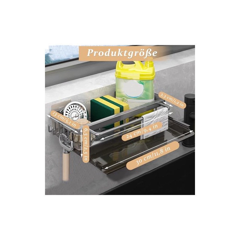 Hanging Sink Organiser, Sink Organiser with Drain Pan, Kitchen Sponge