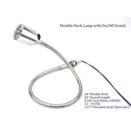 PilotLights Gooseneck Panel Light, Map Light, Post Light - White LED, 18" Length, 12VDC On/Off Switch