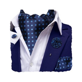 Hi-Tie - Gemelos de seda para hombre, diseño de pañuelo Ascot de seda jacquard para boda, fiesta, vestido diario, marino, Medium