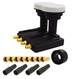 Premium X Quad Monoblock LNB 3° PXMB-3Q 0.1 dB Astra 19.2° Eutelsat 16° HDTV FullHD UltraHD 4K 3D Suitable for 4 Participants 8x F-Connector and 4x Rubber Grommet