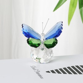 LONGSHENG - SINCE 2001 - Crystal Butterfly Figurine with Ball Base Crystals Flying Blue Green Butterflies Collectibles Figurines for Home Wedding Decor