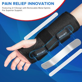 Sioven Carpal Tunnel Wrist Support Brace with 3 Straps Metal Splint Stabilizer - Carpal Tunnel Wrist Splint for Sprains, and Tendonitis (Black, Left Hand S/M)