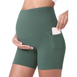 POSHDIVAH Pantalones cortos de yoga de maternidad para mujer, con bolsillos, 5 pulgadas y 8 pulgadas, Cangrejo Verde 12.7 cm, S