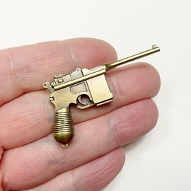 M01011-Bronze MOREZMORE Miniature Mauser Gun Pistol Revolver Weapon Prop 55 x 22mm for Puppet Dollhouse Diorama