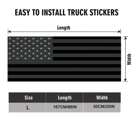 American Flag Rear Window Decal, Black and Gray Perforated Vinyl Film, 66L x 20H Inch Patriotic Truck Back Window Sticker with Installation Tools