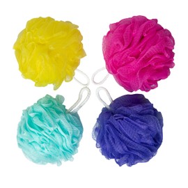 SUPERLY - Shower Puff, Bath Puff, Sponge Loofah,Shower Sponge Extra Large 80g,4 Pack Scrunchie Body Scrubber Exfoliating Mesh Sponge (Turquoise, Pink, Purple, Yellow)