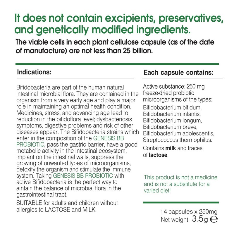 Genesis Unique Combination strains Bifidobacterium Complex BB Probiotic 14 Capsules