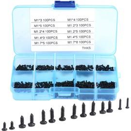Screws Stainless Steel, 1000 Pieces M1 M1.2 M1.4 M1.7 Cross Drive Pan Head Self Tapping Screws Kits with Box for Machine Woodworking Closure Assortment Set Pack of 1000 (Black)