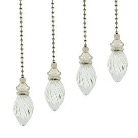 Hxchen 4Pcs 405mm/16" Length Decorative Ceiling Fan Pull Chains Ornament Crystal Pullchain Gorgeous Hanging Pendants Clear Flame Glass Brushed Nickel Finish Pull Chains