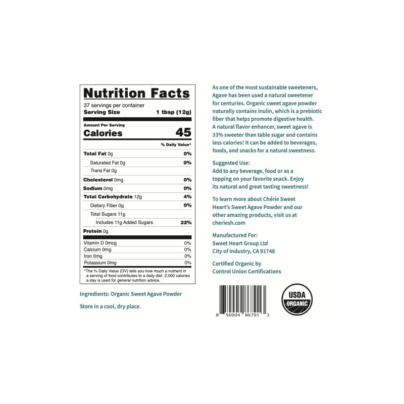 Cherie Sweet Heart Organic Sweet Agave Powder 16 oz