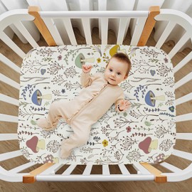 KICPOAY Fitted Crib Sheets Wild Plants Mushroom Stretchy Portable Playard Sheets for Baby Toddler, Breathable Soft Mini Crib Mattress 52 x 28 in for Boys and Girls