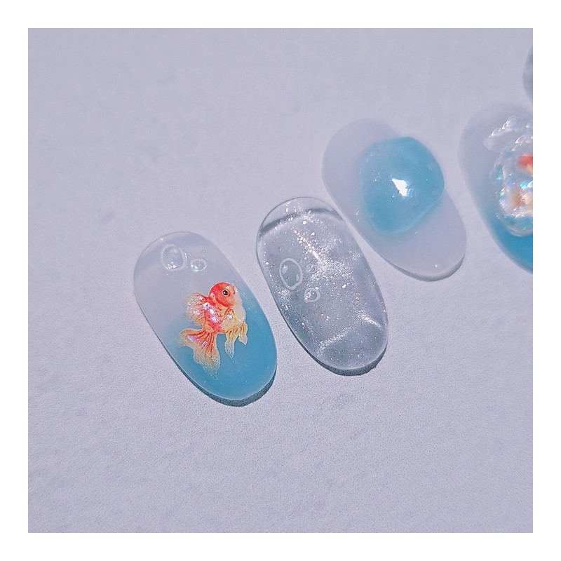 Water Meong Handmade Nail Tips Water Bag Goldfish Nail -