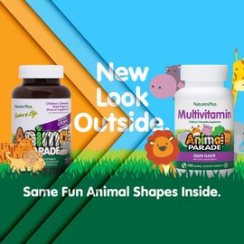 NaturesPlus Animal Parade Children's Chewable Multivitamin - Grape Flavor - 180 Animal-Shaped Tablets - Promotes Health & Well-Being - Vegetarian, Gluten Free - 90 Servings
