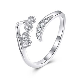 ONEFINITY Lily of the Valley Ring for Women 925 Sterling Silver Open Ring Lily of the Valley Jewellrry Gifts