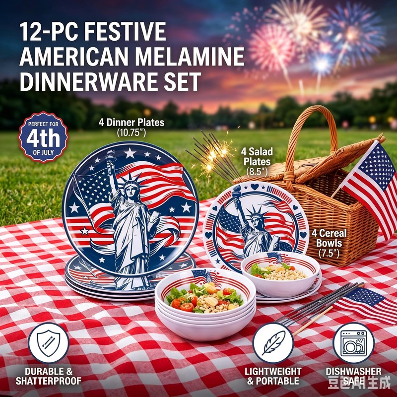 Webbylee 12 Piece Melamine Dinnerware Set,Unbreakable Plates and Bowls with