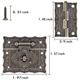 Jewelry Box Hinges 6 Pieces Retro Design Decorative Locking Hinges - Jewelry Box Hinges Vintage Tool Box Latch Decorative Hasp Latch Buckle with 12 Antique Bronze Engraved Designs Hinge and 100 Screws